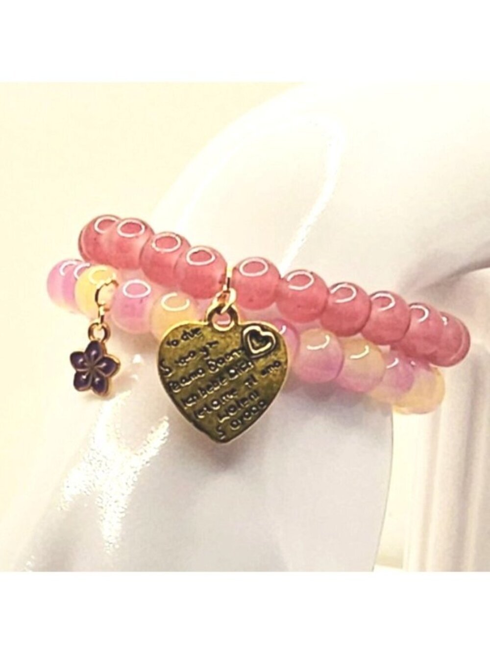 Pink Bracelet Stack, Purple Flower Charm Bracelet, Coquette Beaded Bracelets - Picture 8 of 12